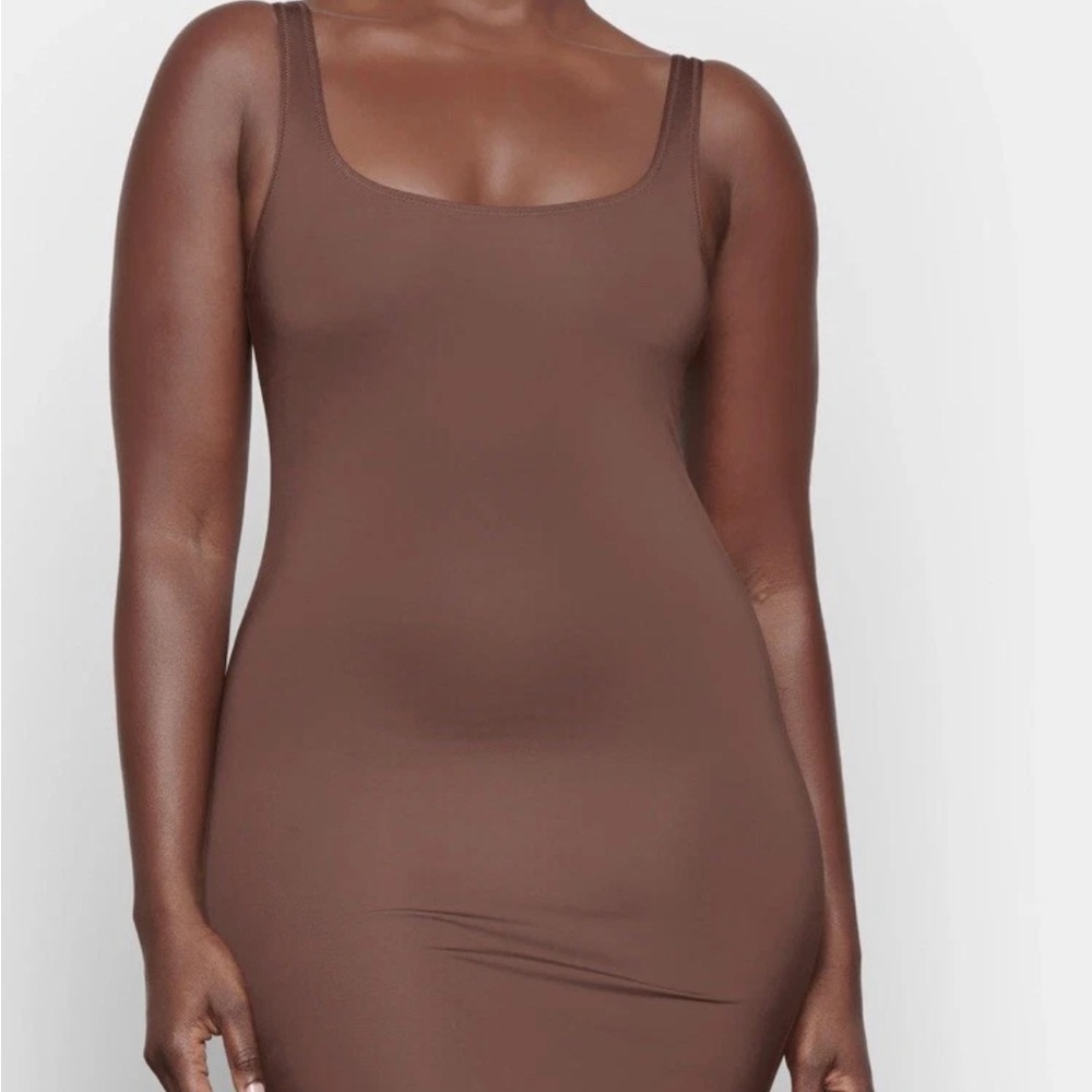 SKIMS Signature Swim Tank Mini Dress in Cocoa – Size L – NWT